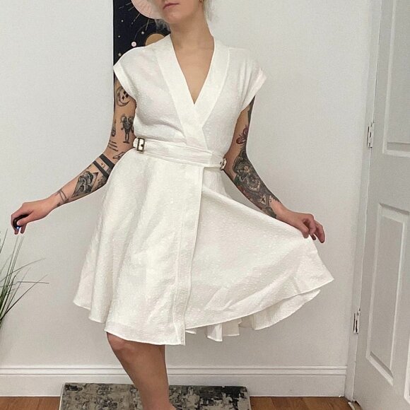 Rachel Zoe Cap Sleeve Textured A-Line Evening Dress Size 0 White - Picture 3 of 12